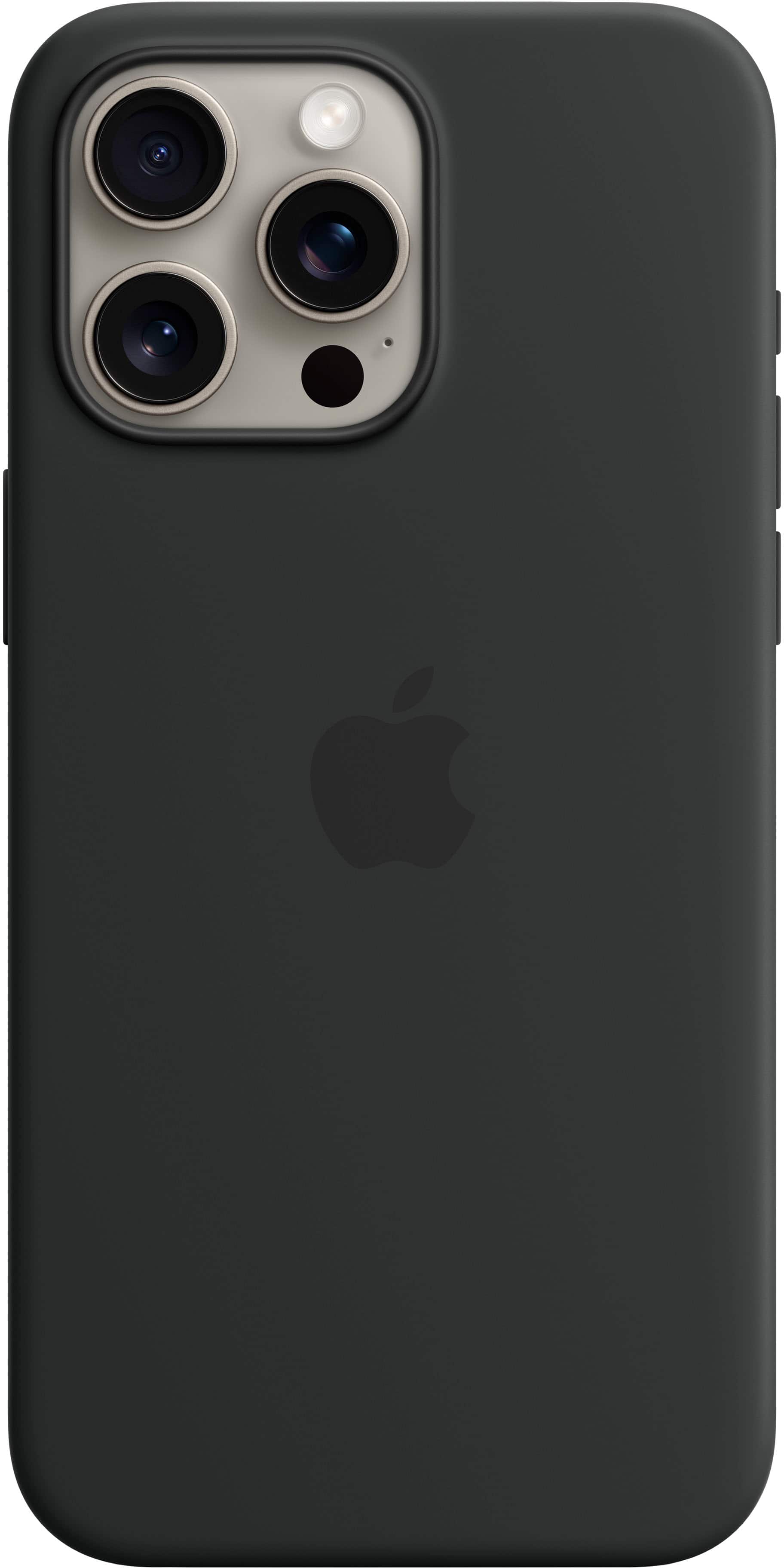 Front. Apple - iPhone 15 Pro Max Silicone Case with MagSafe - Black.