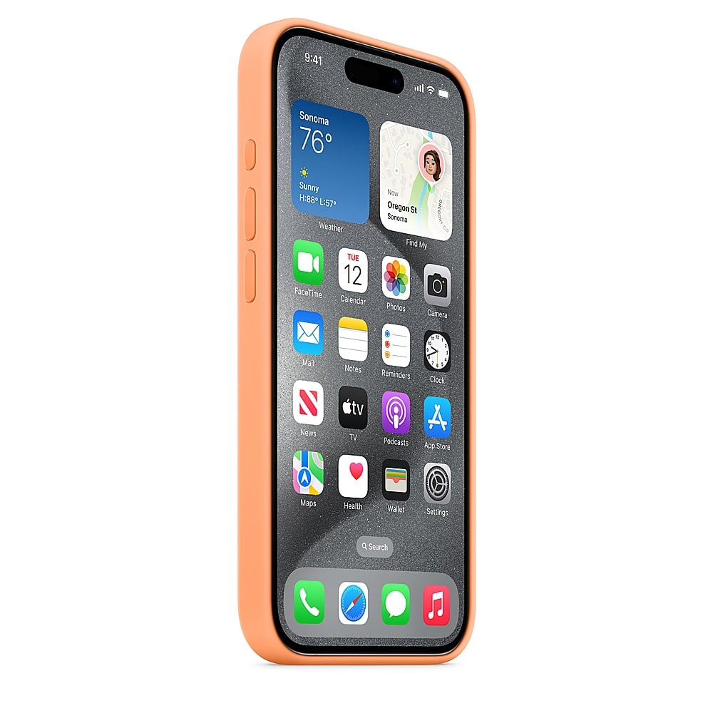 Alt View 2. Apple - iPhone 15 Pro Silicone Case with MagSafe - Orange Sorbet.