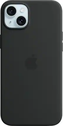 Front. Apple - iPhone 15 Plus Silicone Case with MagSafe - Black.
