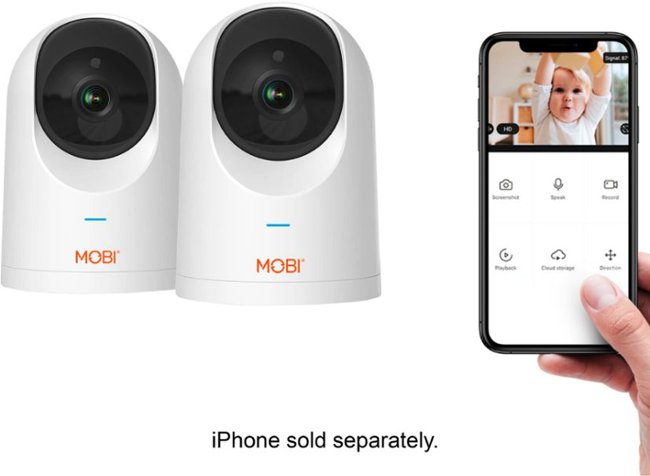 MOBI - Cam PRO HD 2Pk WiFi Pan & Tilt Video Baby Monitor w 2-Way Audio, Color Night Vision, & Cry Detection - White_0