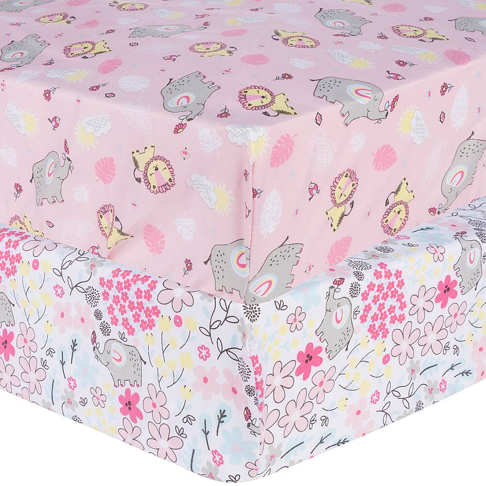 Front. Sammy & Lou - 2pk Microfiber Fitted Crib Sheets - Jungle Flowers.