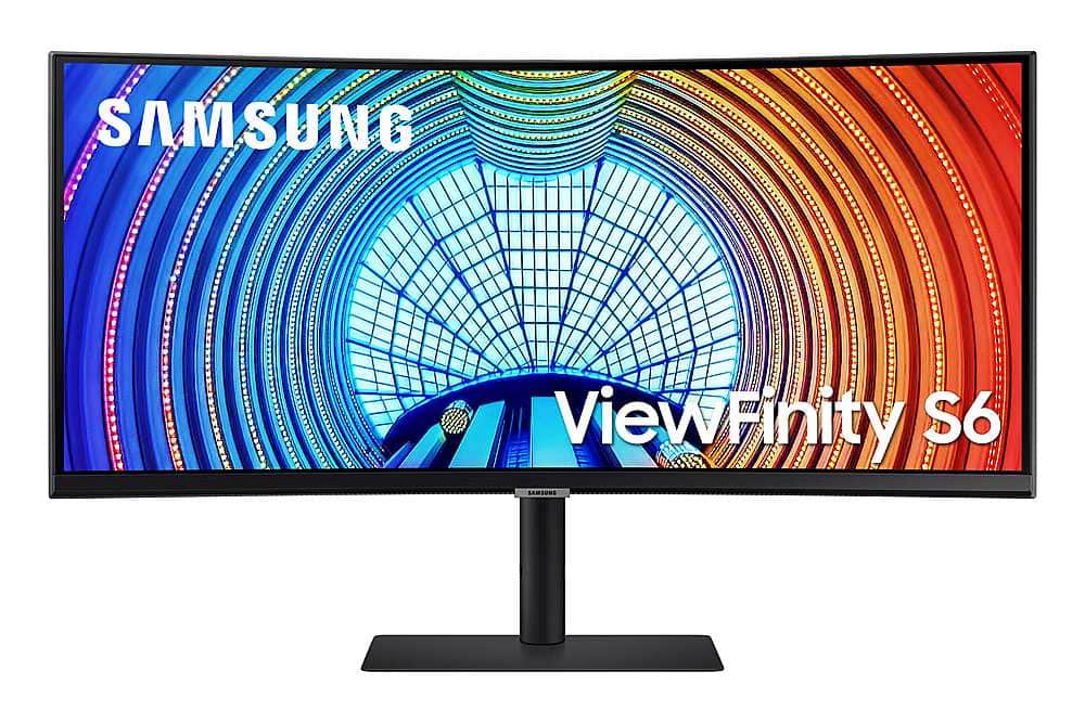 Front. Samsung - ViewFinity S65UA 34" LED Curved Ultra-WQHD FreeSync Monitor with HDR10 (USB Type-C, HDMI, DisplayPort, LAN, USB) - Black.