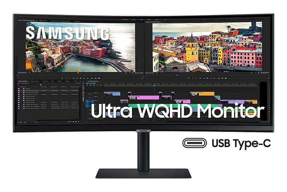 Alt View 22. Samsung - ViewFinity S65UA 34" LED Curved Ultra-WQHD FreeSync Monitor with HDR10 (USB Type-C, HDMI, DisplayPort, LAN, USB) - Black.