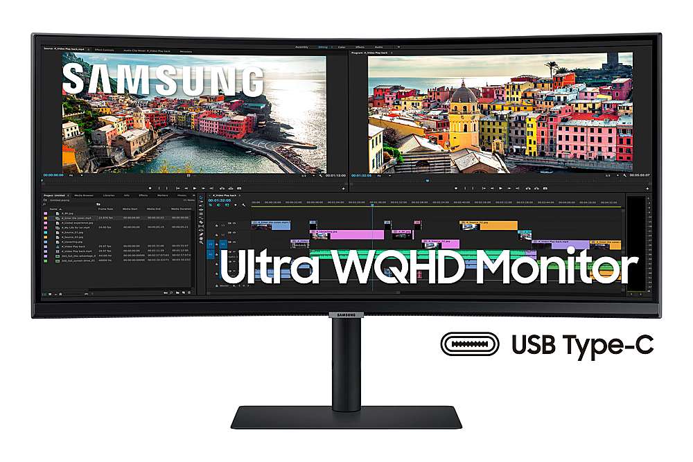 Alt View 22. Samsung - ViewFinity S65UA 34" LED Curved Ultra-WQHD FreeSync Monitor with HDR10 (USB Type-C, HDMI, DisplayPort, LAN, USB) - Black.