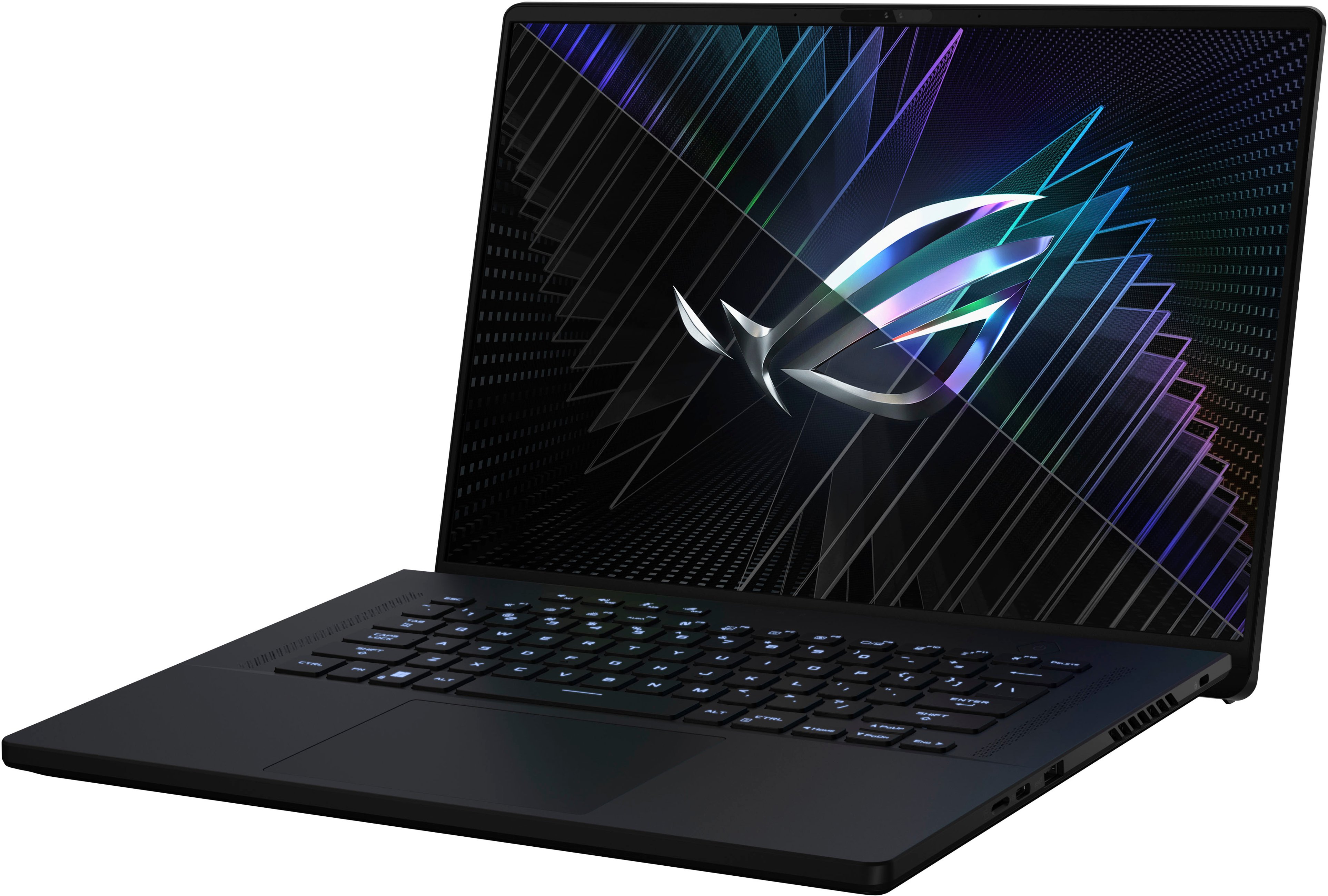 Left View: ASUS - ROG Zephyrus M16 16" 240Hz Gaming Laptop QHD - Intel 13th Gen Core i9 with 16GB Memory-NVIDIA GeForce RTX 4070-1TB SSD - Off Black