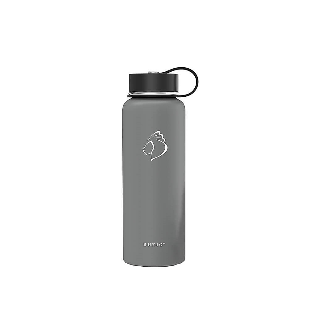 Left View: Buzio - Duet Series Insulated 40 oz Water Bottle with Straw Lid and Flex Lid - Gray