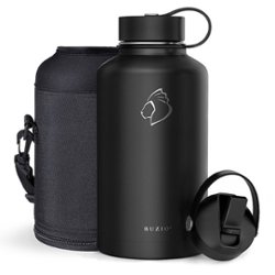 Buzio - Duet Series Insulated 64 oz Water Bottle with Straw Lid and Flex Lid - Black - Angle_Zoom