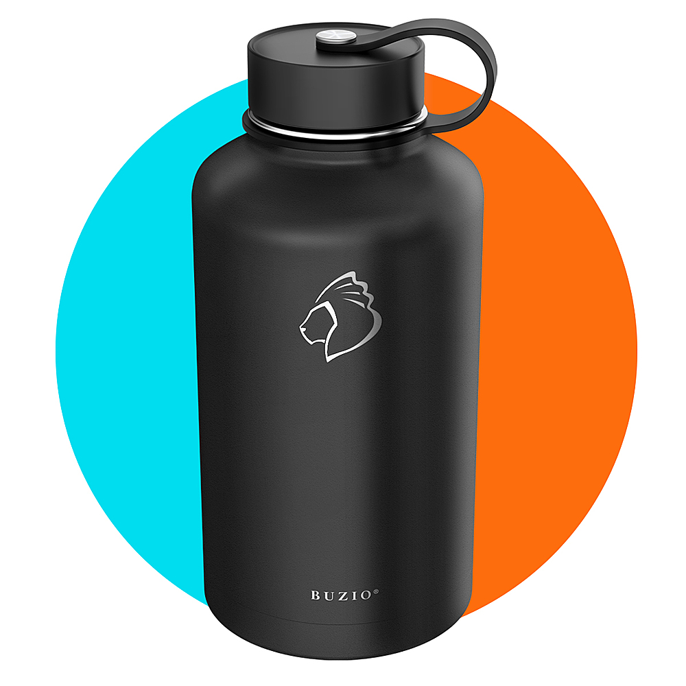 BUZIO 64 oz Vacuum Insulated Stainless Steel Water Bottle (Cold for 48  Hrs/Hot for 24 Hrs), 64oz Double Walled Wide Mouth Sports Drink Flask with  BPA Free Straw Lid and Flex Cap 