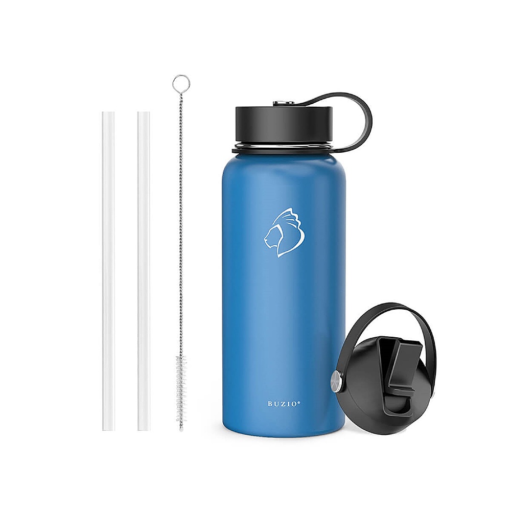 Angle View: Buzio - Duet Series Insulated 32 oz Water Bottle with Straw Lid and Flex Lid - Cobalt