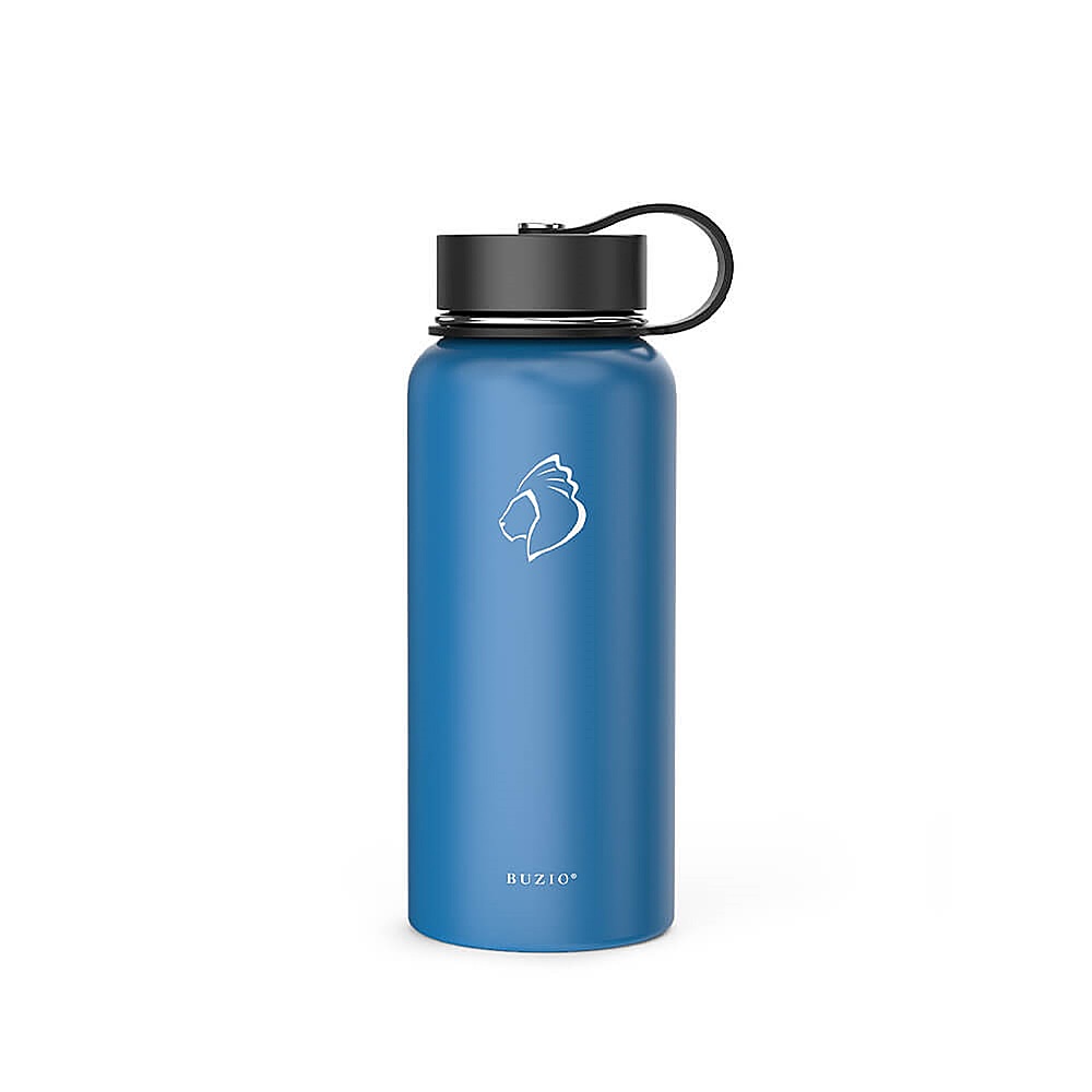 Left View: Buzio - Duet Series Insulated 32 oz Water Bottle with Straw Lid and Flex Lid - Cobalt