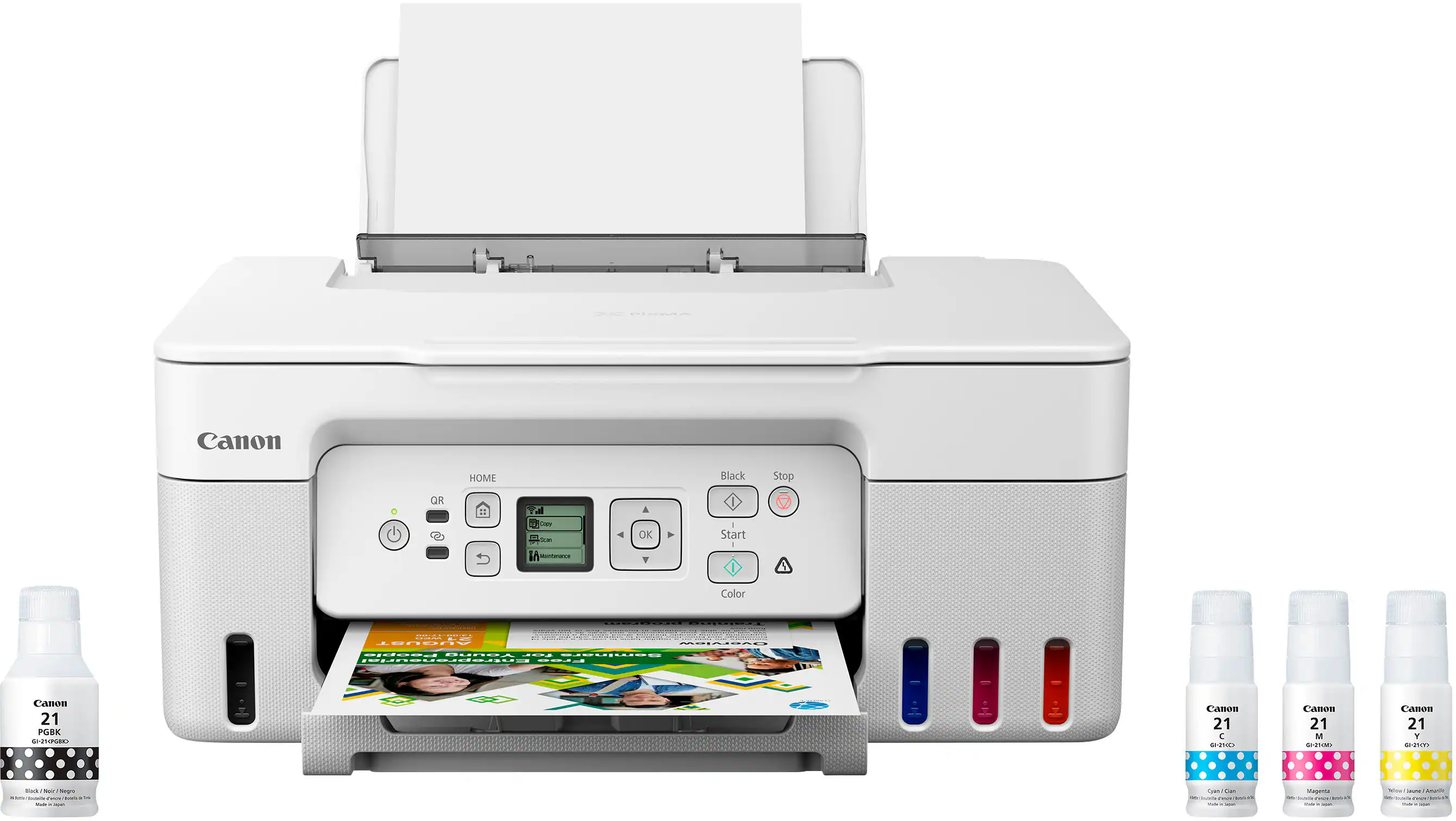 Front. Canon - PIXMA MegaTank G3270 Wireless All-In-One SuperTank Inkjet Printer - White.
