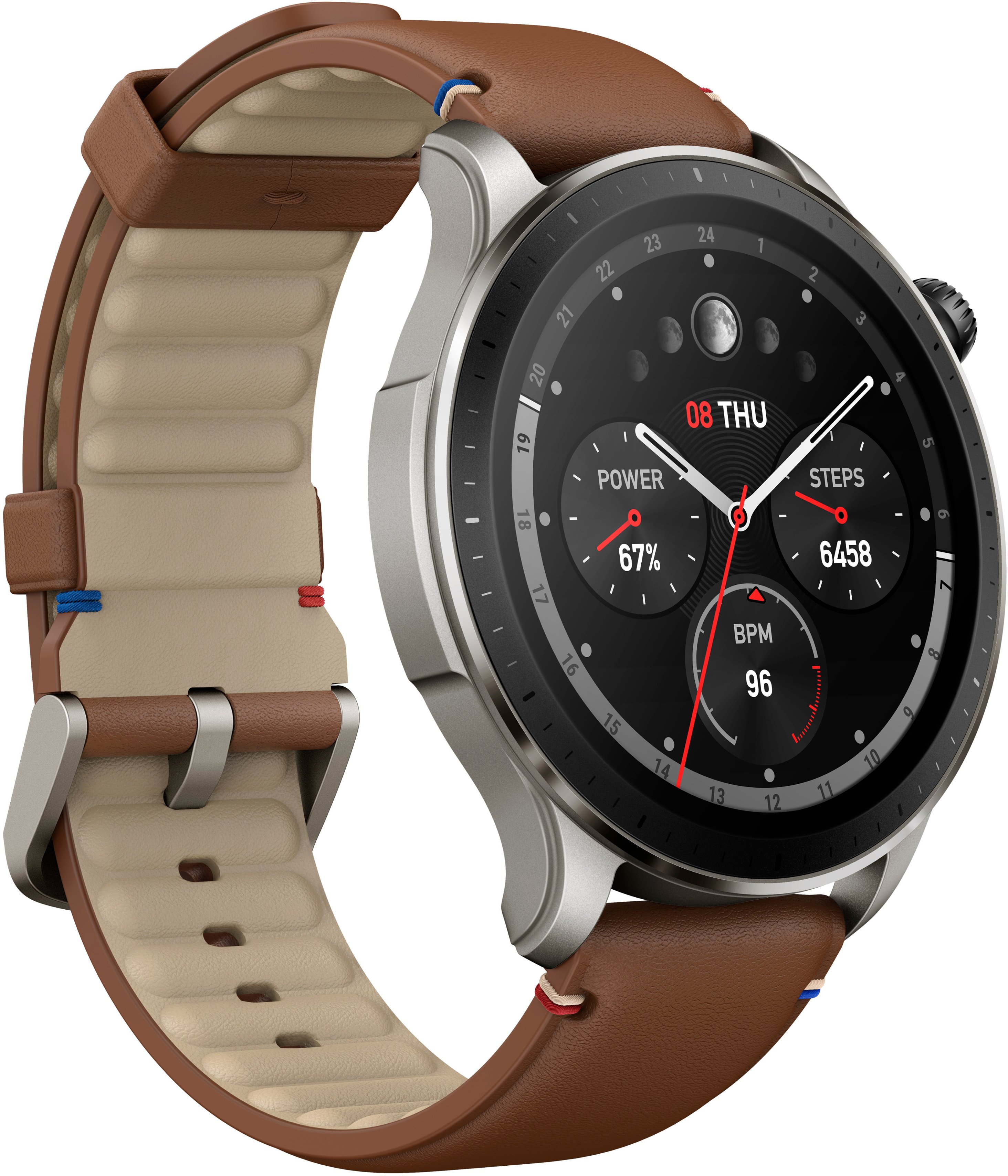 Amazfit GTR 3 Pro 46mm Aluminum Case with Leather Strap Smart Watch - Brown  (W2040OV1N) for sale online