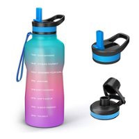 BUZIO Motivation Water Bottle with 2 Lids 64 oz, Green/Purple Gradient - Green/Purple Gradient - Angle_Zoom