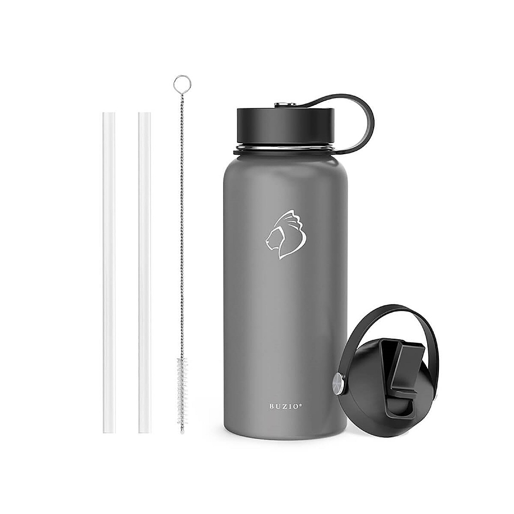 Buzio - Duet Series Insulated 32 oz Water Bottle with Straw Lid and Flex Lid - Gray