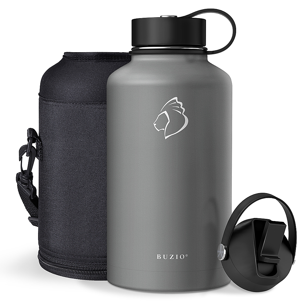 BUZIO 64 oz Water Bottle with Straw Lids, Stainless Steel Insulated Water  Flask