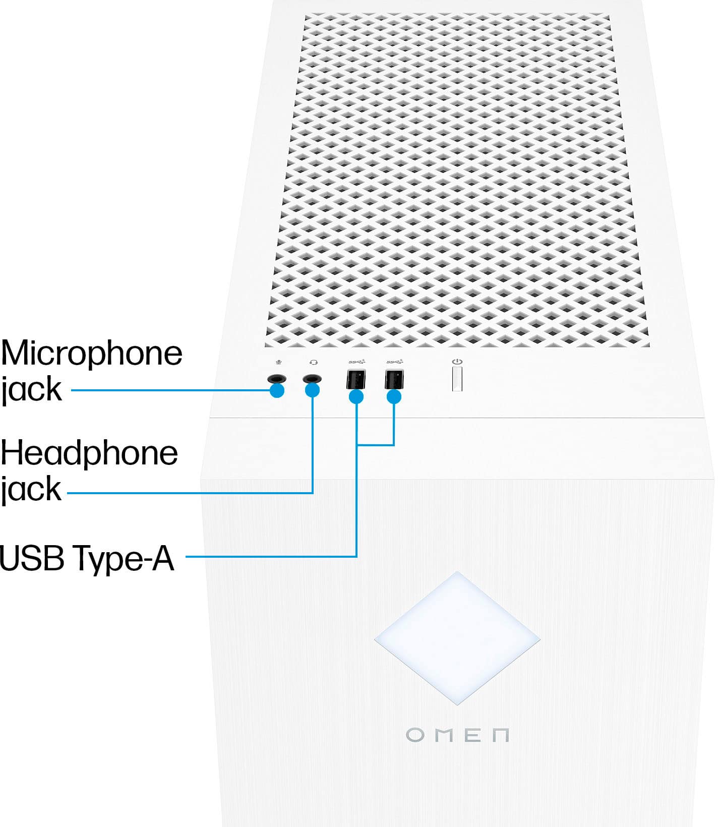 Alt View 2. HP OMEN - 25L Gaming Desktop - Intel Core i3-13100F - 8GB DDR5 Memory - NVIDIA GeForce GTX 1660 SUPER - 512GB SSD - White.