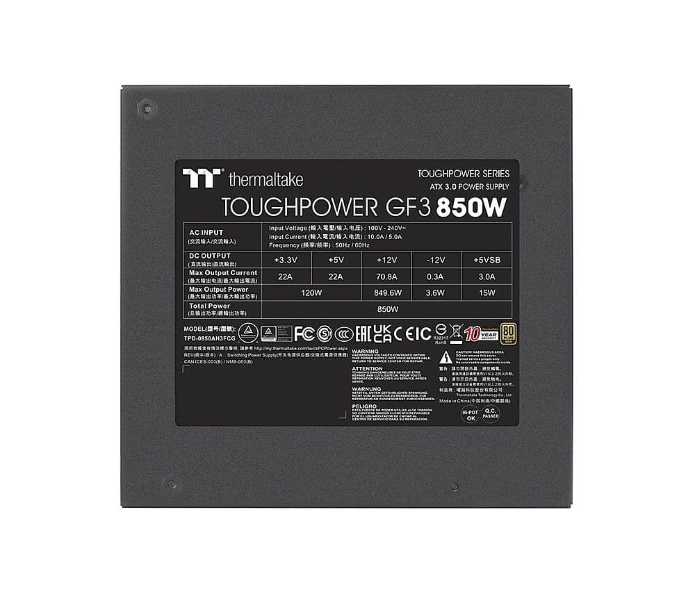 Thermaltake Toughpower GF3 850W 80+ Gold PCIe Gen 5 ATX 3.0 Fully Modular  Power Supply Black PS-TPD-0850FNFAGU-4 - Best Buy