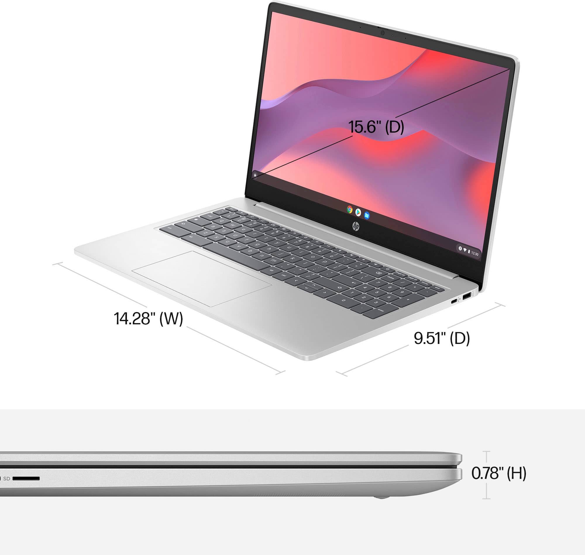 Alt View 3. HP - 15.6" Chromebook - Intel Processor N200 - 8GB Memory - 64GB eMMC - Natural Silver.
