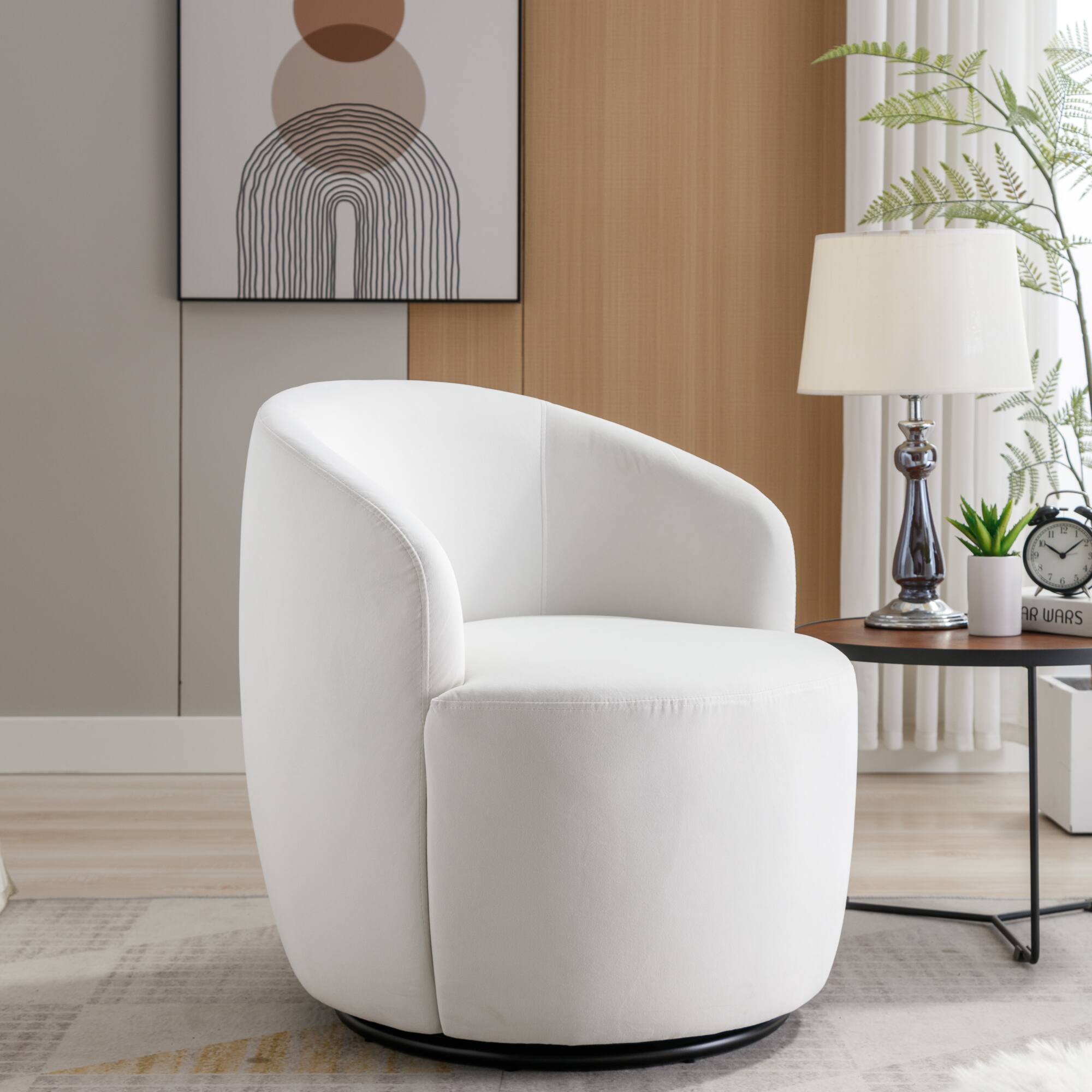 Alt View 2. GOODSILO - Contemporary Velvet Swivel Accent Armchair with Ergonomic Design and 360-Degree Rotation - White.