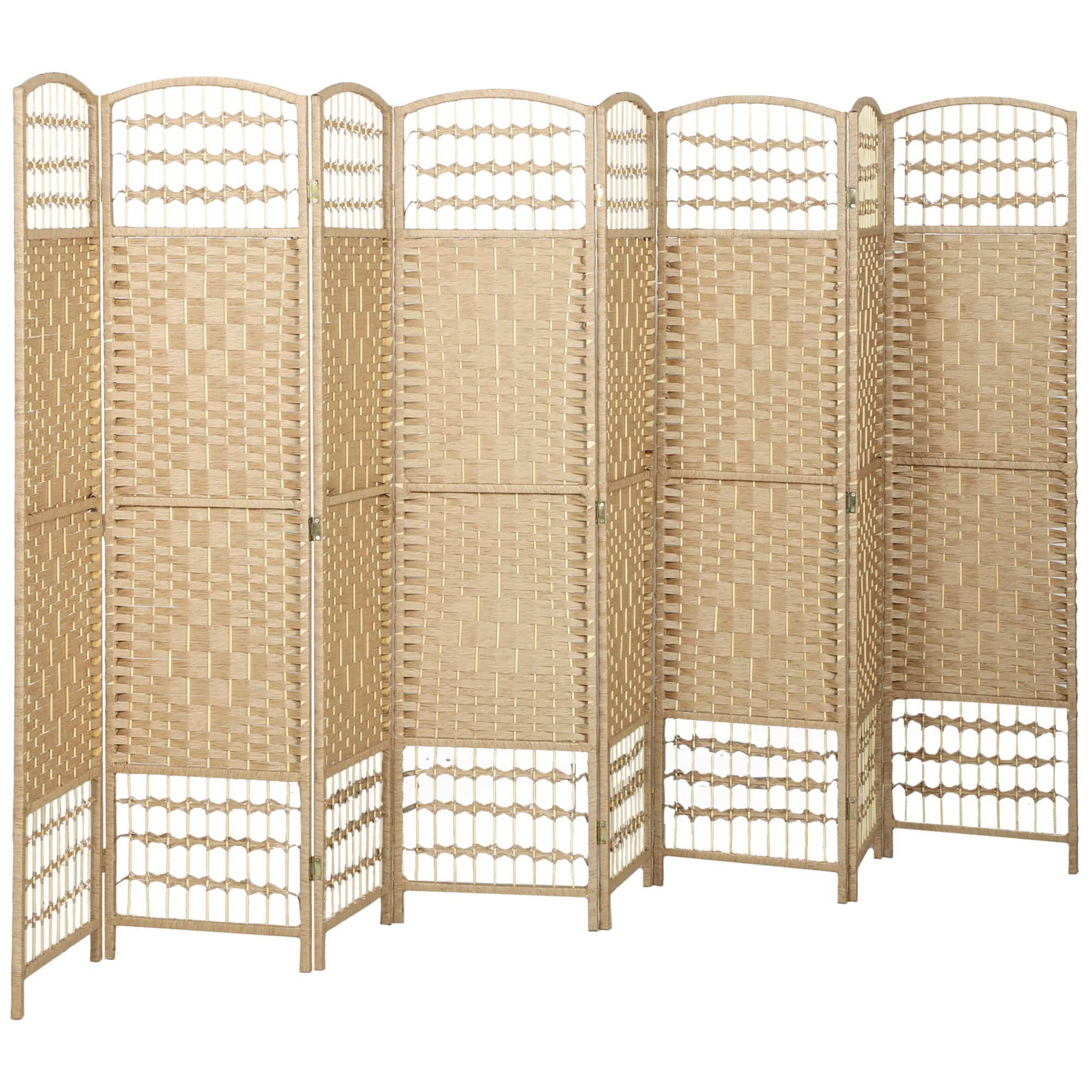 Homcom - 8 Panel Room Divider, Folding Privacy Screen, 5.6' Room Separator, Wave Fiber Freestanding Partition Wall Divider - natural