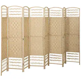 Homcom - 8 Panel Room Divider, Folding Privacy Screen, 5.6' Room Separator, Wave Fiber Freestanding Partition Wall Divider - natural