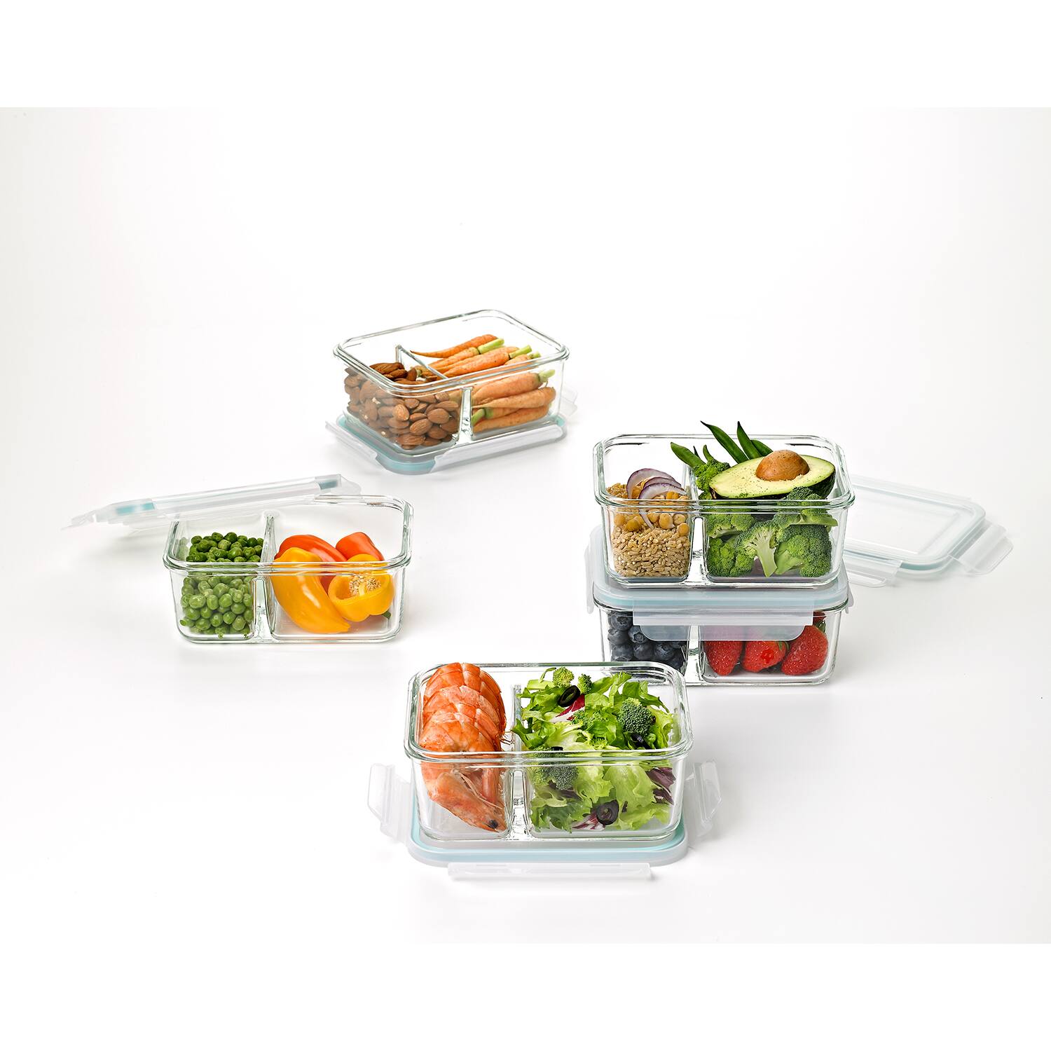 Alt View 1. Glasslock - Glasslock Duo 5 Piece Clear Glass Microwave Safe Divided Food Storage Containers.
