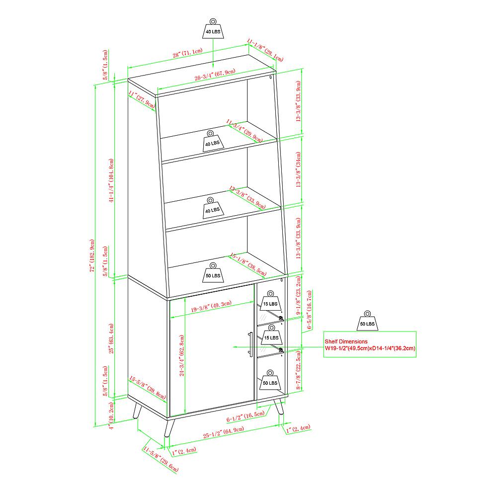 Alt View 40. Walker Edison - Mid-Century Modern Bookcase - Graphite.