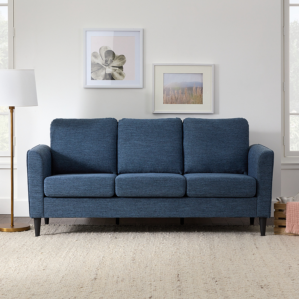 Angle View: Brookside - Clara 73” Upholstered Curved Arm Sofa - Navy