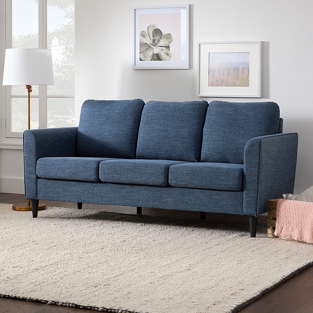 Left View: Brookside - Clara 73” Upholstered Curved Arm Sofa - Navy