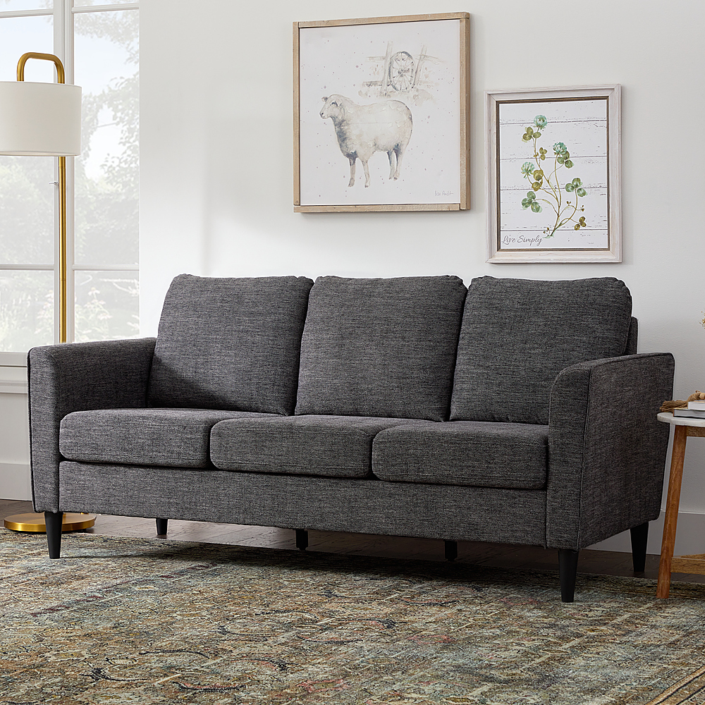 Left View: Brookside - Clara 73” Upholstered Curved Arm Sofa - Charcoal