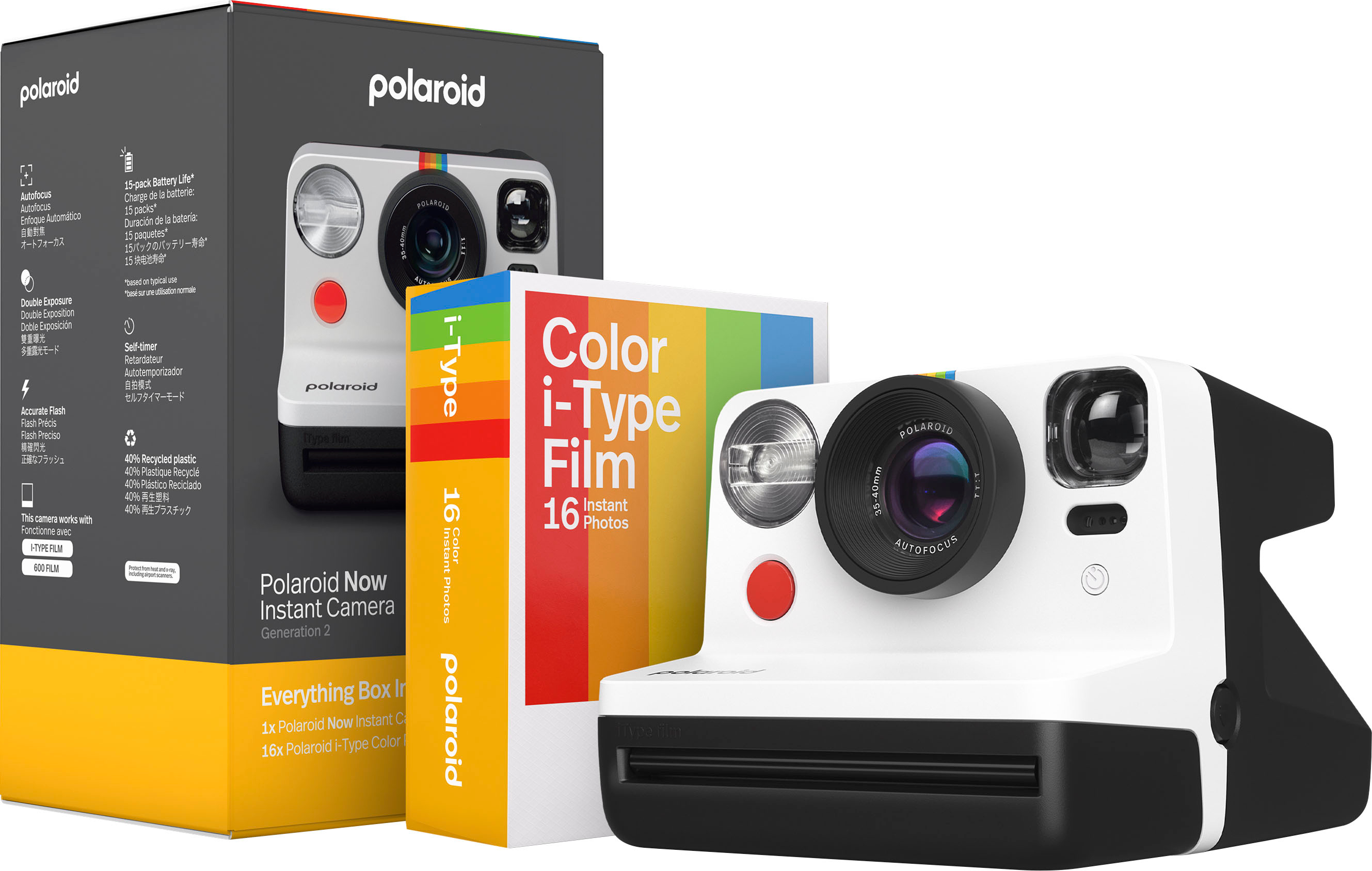 Polaroid Now Instant Film Camera Bundle Generation 2 Black & White