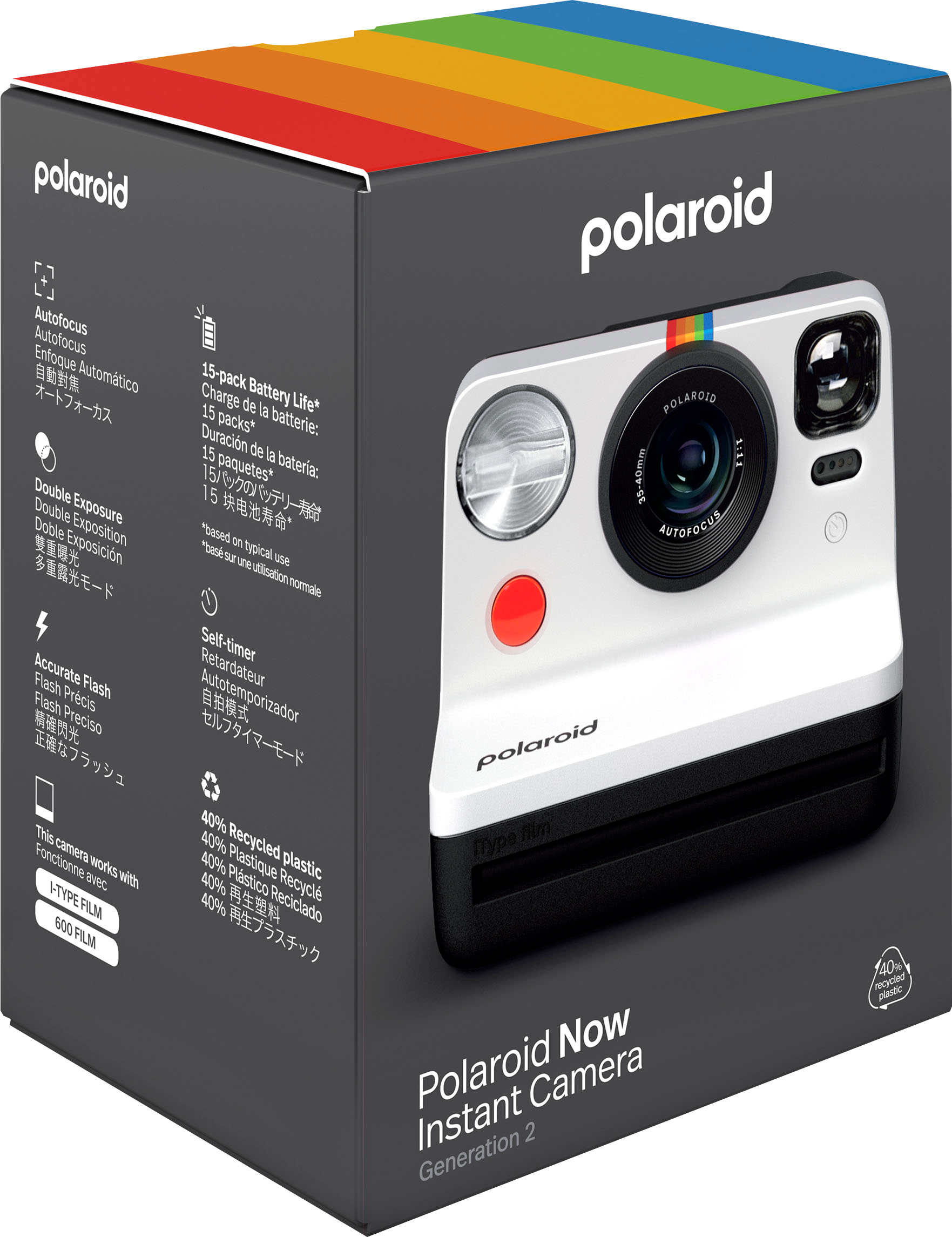 Polaroid Now 2nd Generation I-Type Instant Camera + Film Bundle - Now Black  Camera + 16 Color Photos (6248)