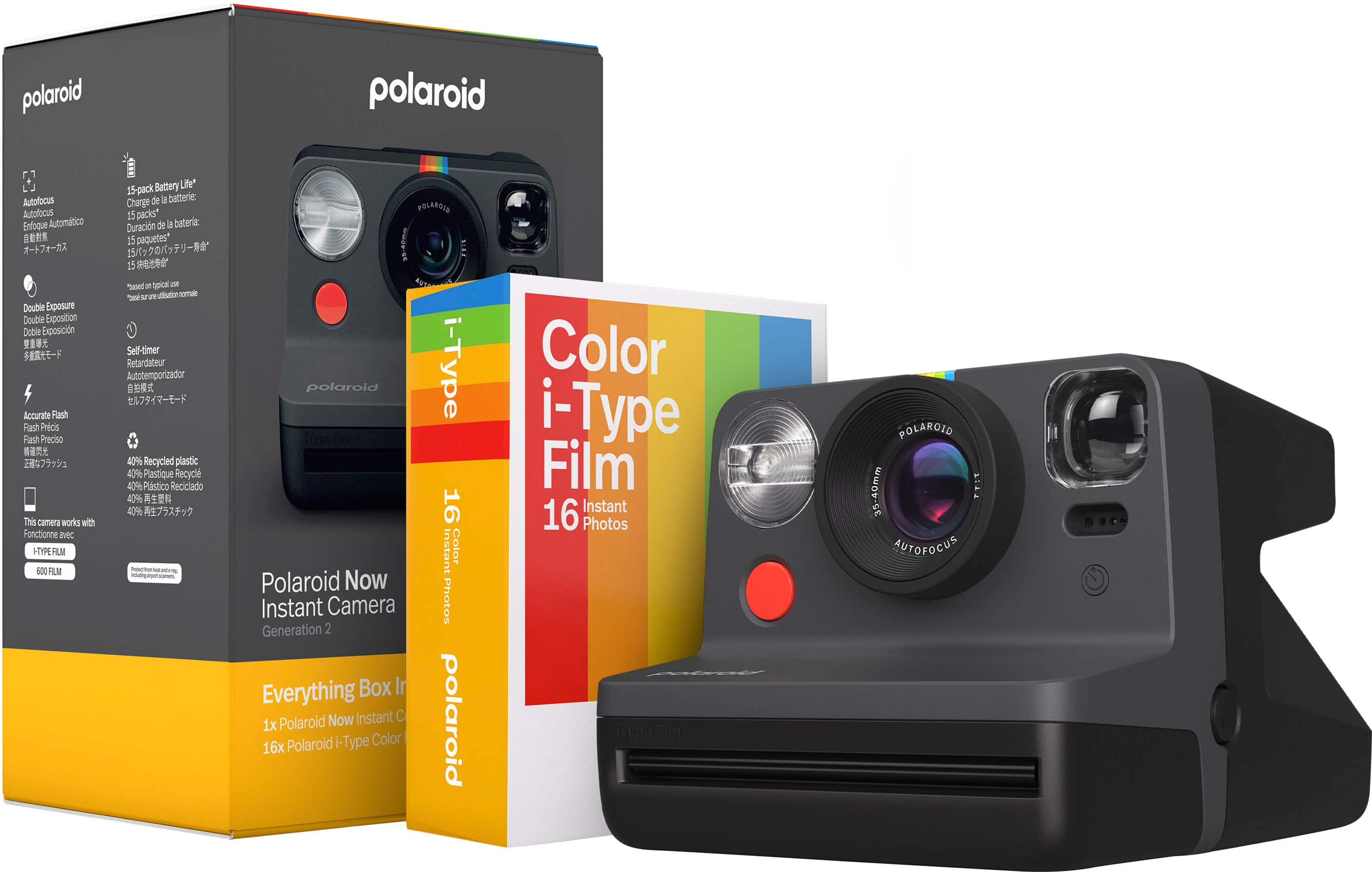 Front. Polaroid - Now Instant Film Camera Bundle Generation 2 - Black.