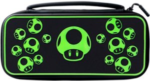 PDP - Travel Case Plus GLOW: 1-Up Mushroom For Nintendo Switch, Nintendo Switch Lite, Nintendo Switch - OLED Model - Black - Front_Zoom
