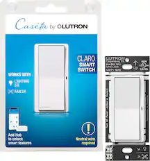 Front. Lutron - Claro Smart Switch for Caséta, On/Off Control of Lights/Fans, 5-Amp/Neutral Wire Required - White.