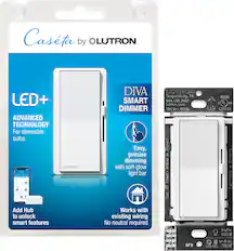 Casta by Lutron LED+ Advanced Technology For dimmable bulbs Lutron Diva Lutron Gosperburg, PA Smart 644.558.7661 Lutron.com DIMMER 120V 60Hz Easy, precise dimming with soft-glow light bar 6s8 1 un Up O Add Hub to unlock smart features Works with existing wiring No neutral required Lutron no/Hl 600 N Packaging may vary OF8 or-5- un OFL 150 W