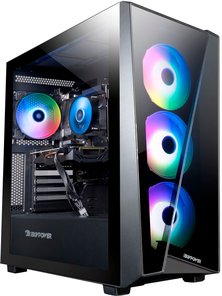 Angle View: iBUYPOWER - SlateMR Gaming Desktop – AMD Ryzen 5 7600 – 16GB Memory – NVIDIA GeForce RTX 3060 8GB – 500GB NVMe - Black