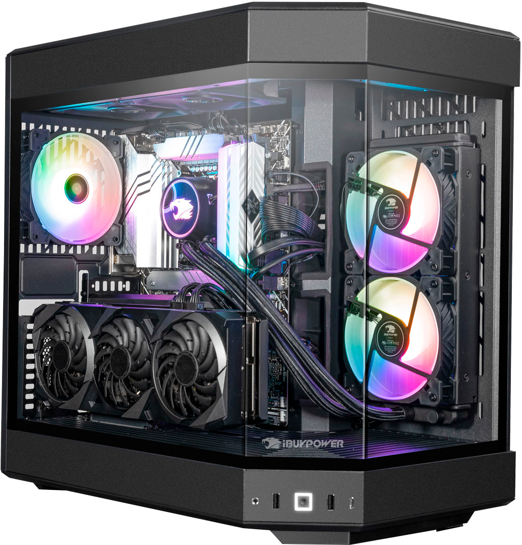 Angle View: iBUYPOWER - Y60 Gaming Desktop – AMD Ryzen 7 7700X – 32GB Memory – NVIDIA GeForce RTX 3070 8GB – 1TB NVMe - Black