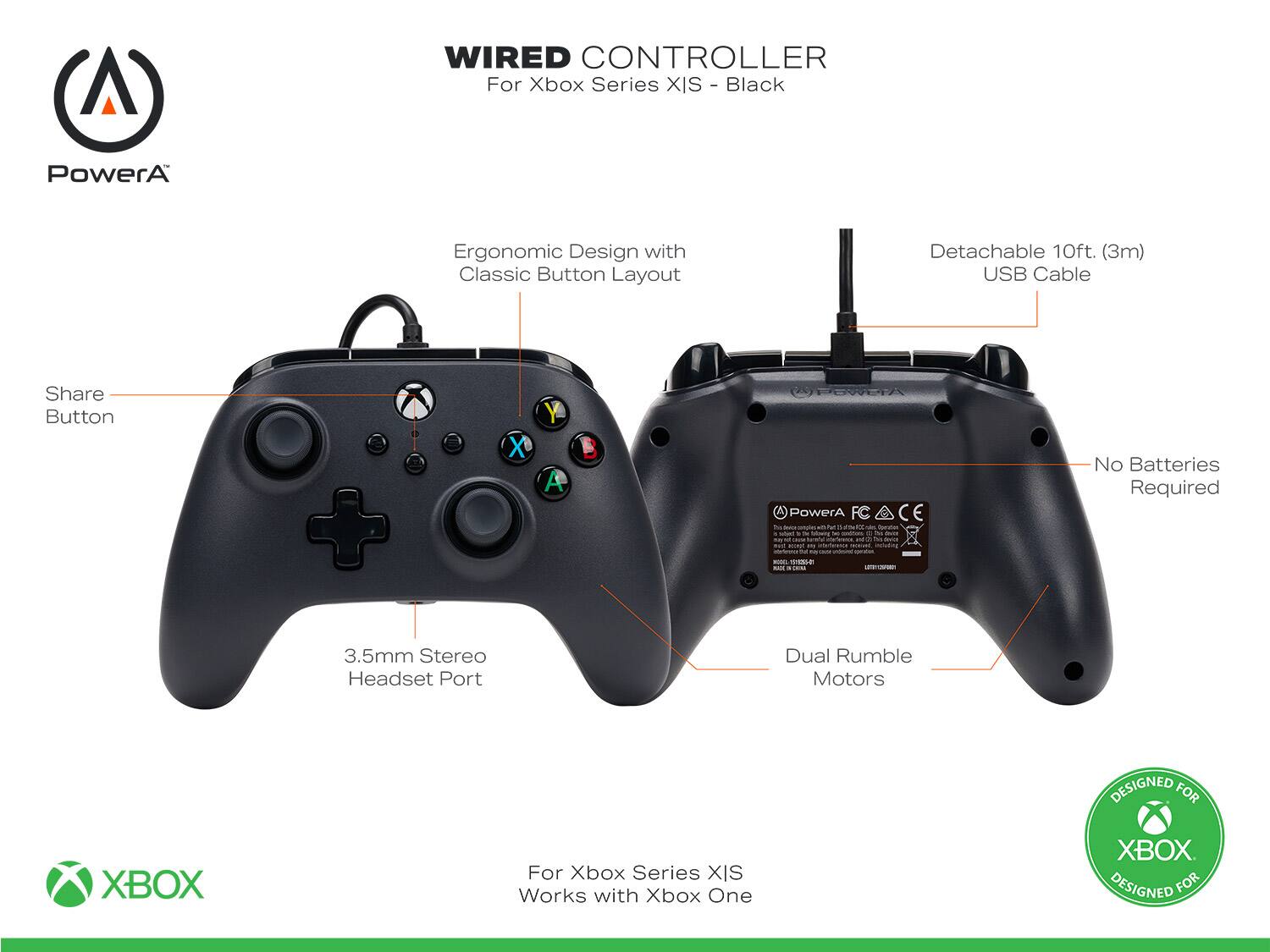 Alt View 12. PowerA - Wired Controller for Xbox Series X|S - Black.