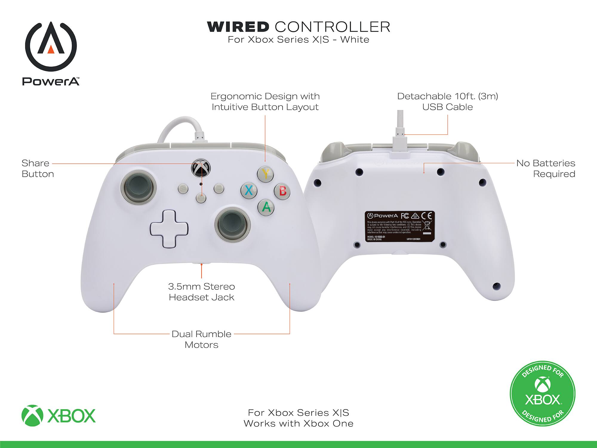 Customer Reviews: PowerA Wired Controller for Xbox Series X|S White ...