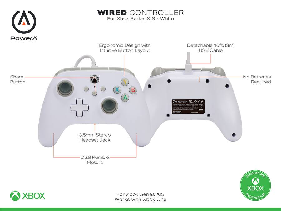 PowerA Wired Controller for Xbox Series X|S White 1519365-01