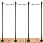 Front. Excello Global Products - Premium String Light Poles - 4 Pack - Extends to 10 Feet – Deck Mount (Wood/Concrete) - Black.