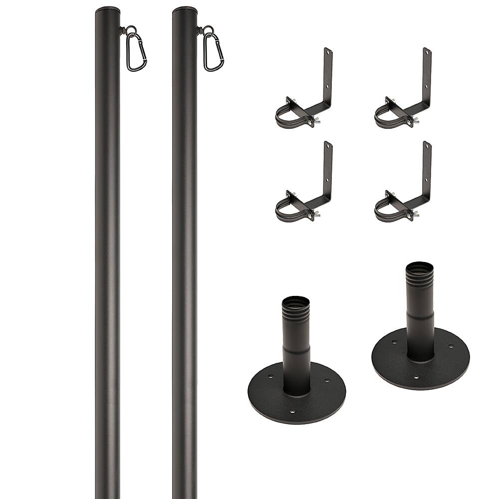 Angle View: Excello Global Products - Premium String Light Poles - 2 Pack - Extends to 10 Feet – Deck Mount (Wood/Concrete) - Black