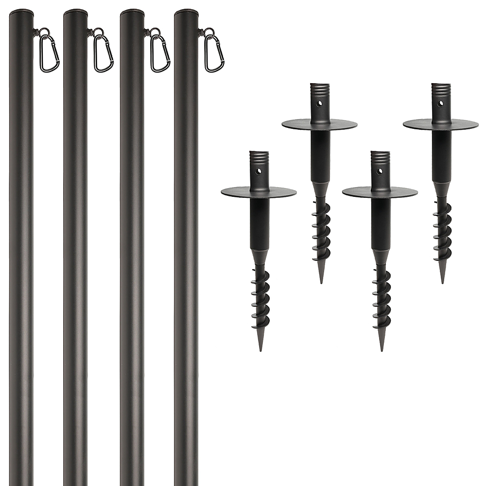 Angle View: Excello Global Products - Premium String Light Poles - 4 Pack - Extends to 10 Feet – Yard Mount (Grass/Dirt) - Black
