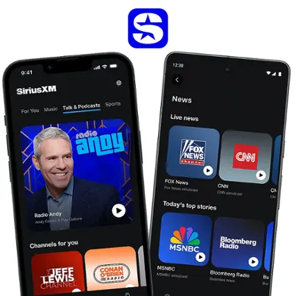 S 9:41 12:30 SiriusXM & Podcasts Sports Music Talk For You fadio anoy News Live news VEOX NEWS FOX channol CNN Radio Andy Cohen & Pop Culture Andy FOX News Fox CNN News simulcast CNN simulcast Today's top stories N CN Channels for you Radio Bloomberg MSNBC THE JEFE LEWIS CHANNEL CONAN O'BRIEN RADIO MSNBC MSNBC simulcast Bloomberg Radio Business news