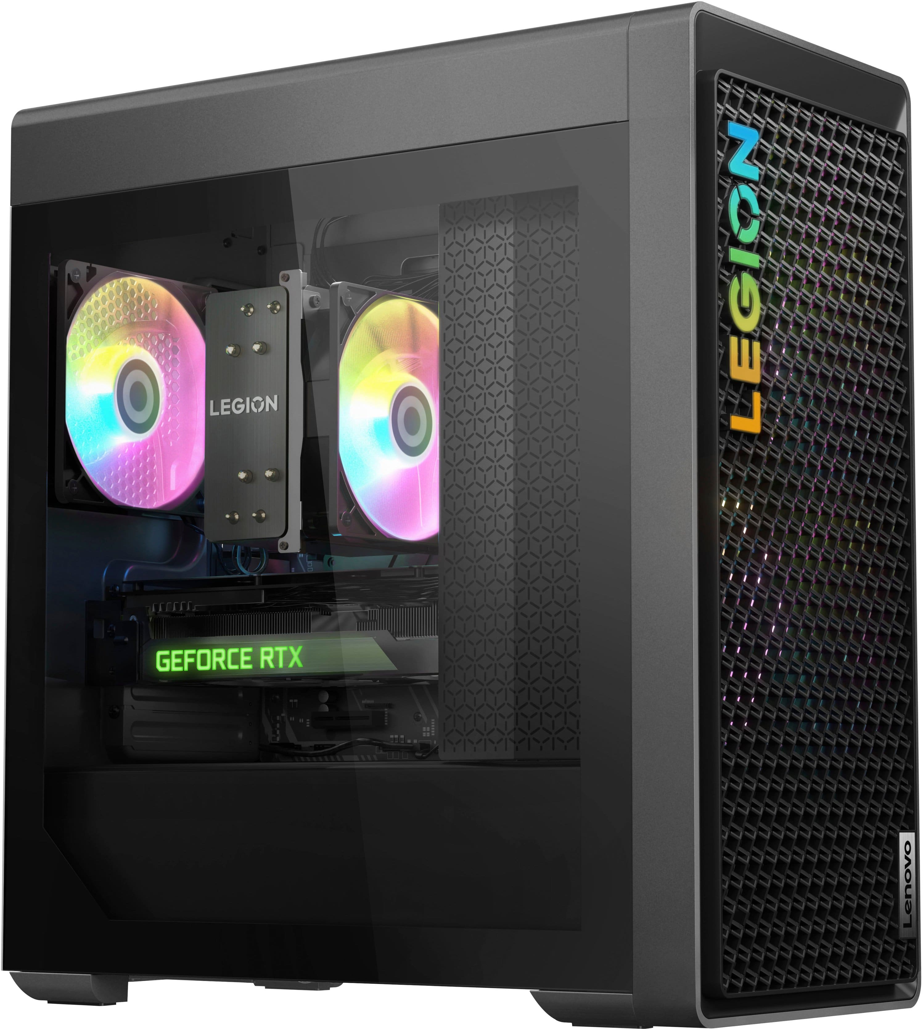 Front. Lenovo - Legion Tower 5 AMD Gaming Desktop - AMD Ryzen 7-7700X - 16GB Memory - NVIDIA GeForce RTX 4070 12GB - 512GB SSD + 1TB HDD - Storm Gray.