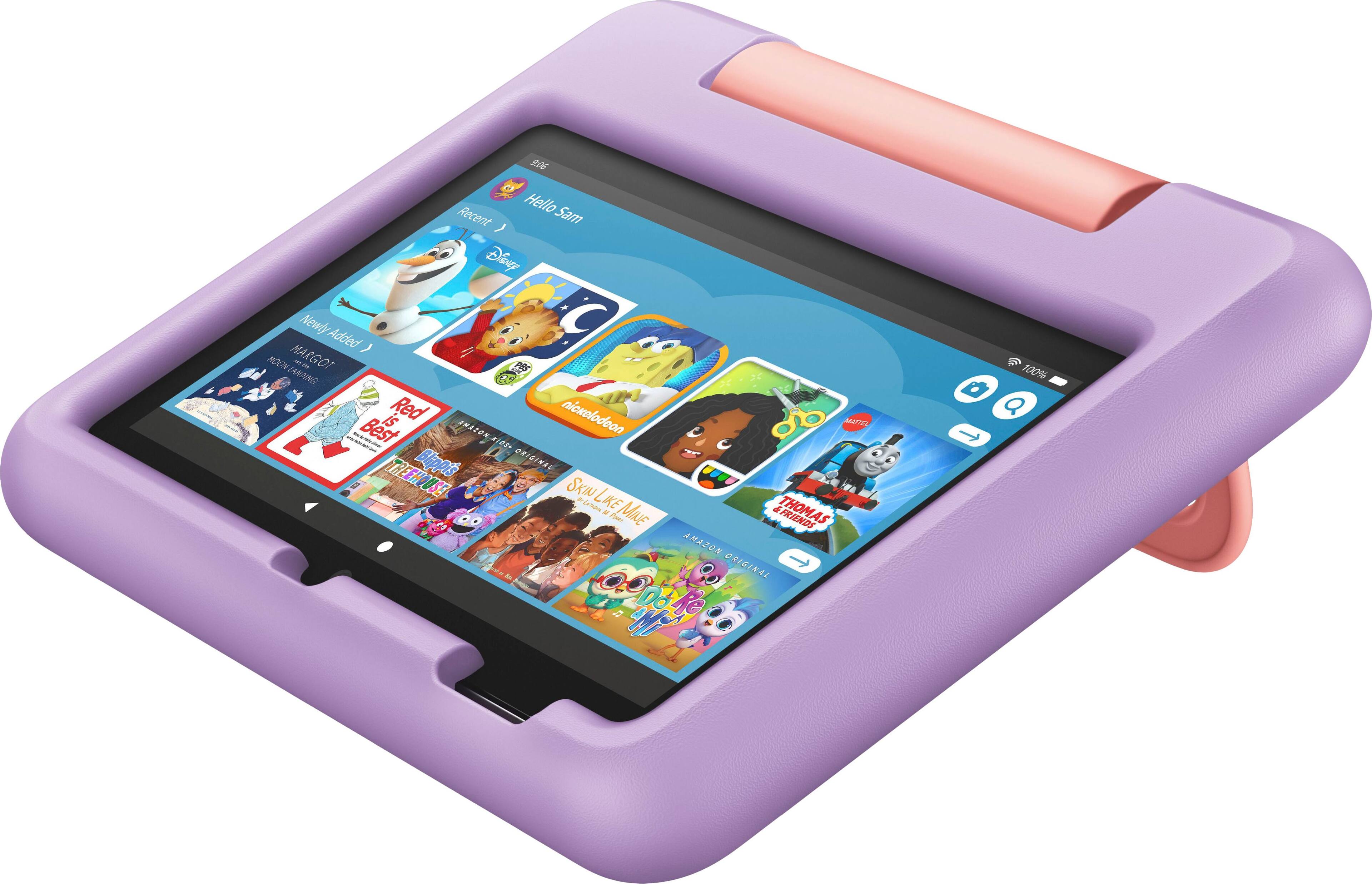 Angle. Amazon - Fire 7 Kids - 7" Tablet (2023) 32GB with Amazon Kids+ (1 Year Subscription) - Purple.