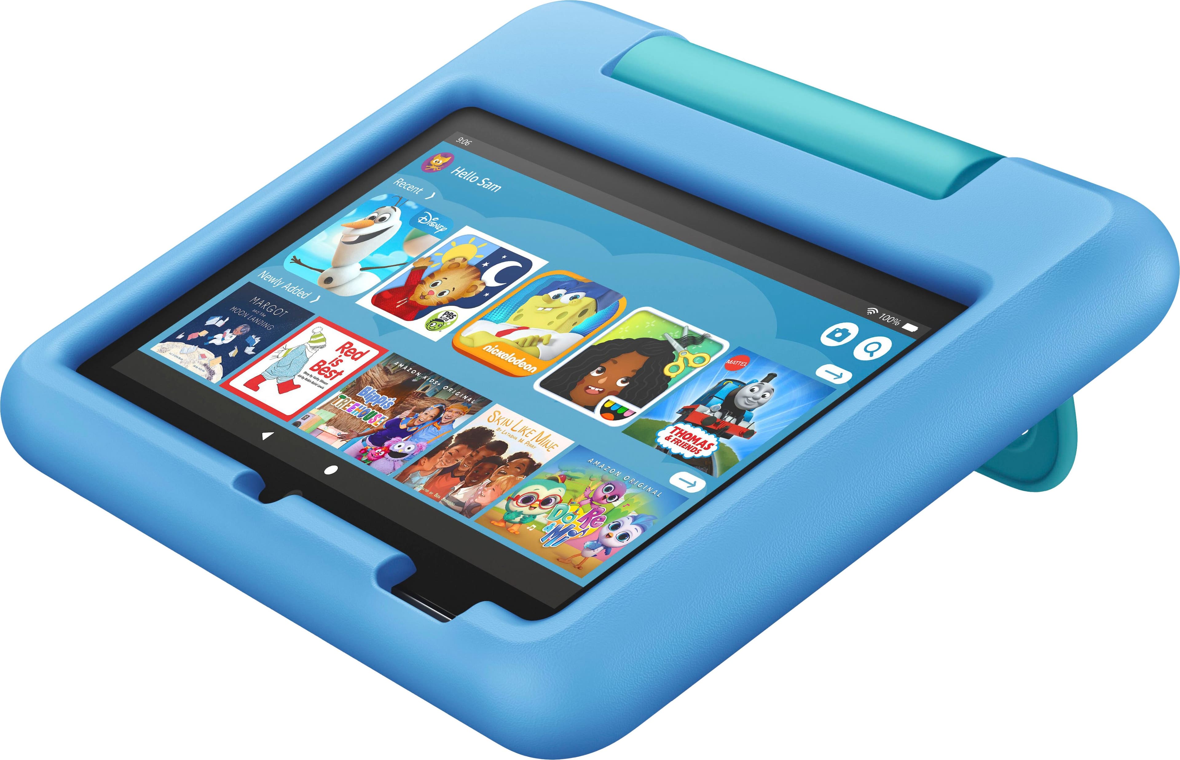 Angle. Amazon - Fire 7 Kids - 7" Tablet (2023) 16GB with Amazon Kids+ (1 Year Subscription) - Blue.