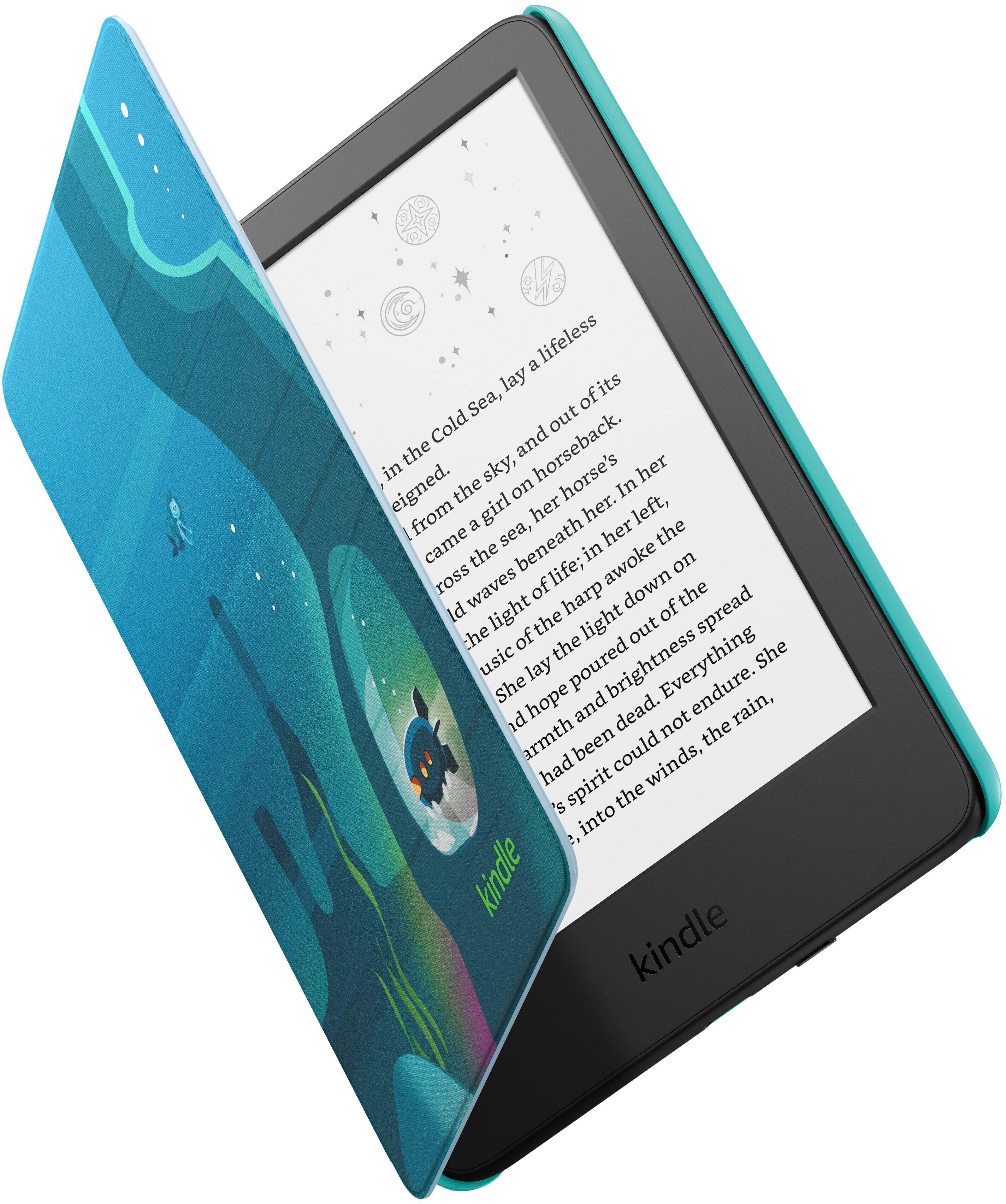 Angle. Amazon - Kindle Kids E-Reader (2022 release) 6" display with cover - 16GB - 2022 - Ocean Explorer.