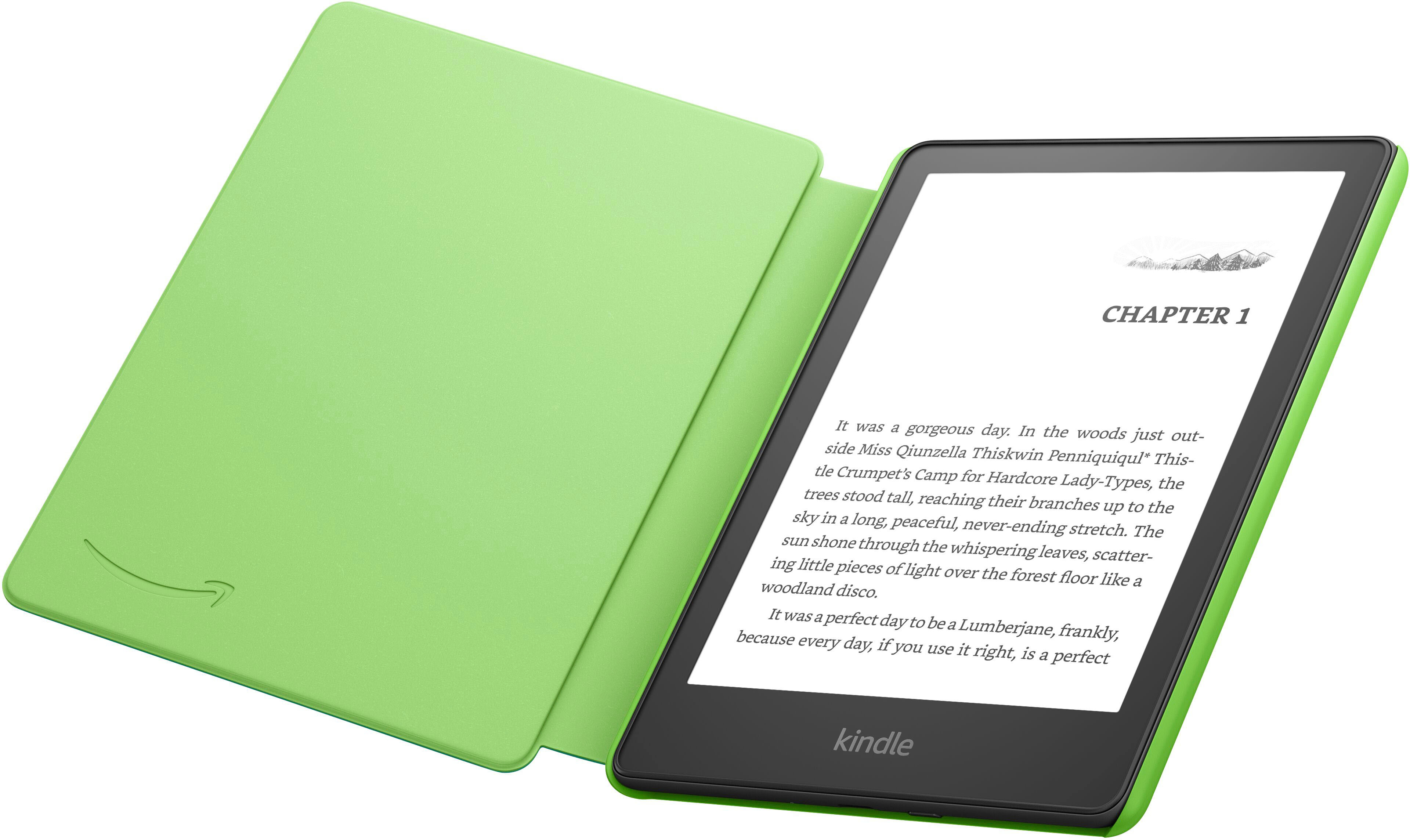 Left View: Amazon - Kindle Paperwhite Kids E-Reader 6.8" display with kid-friendly cover - 16GB - 2022 - 2023 - Emerald Forest